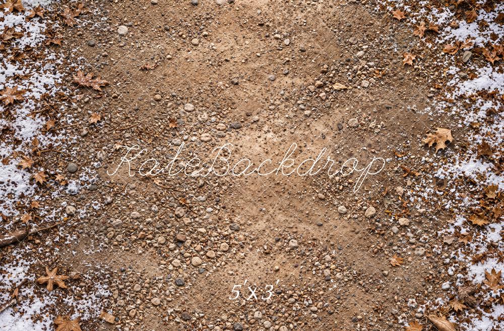 Kate Winter Snowy Dirt Path Withered Leaves Floor Printed Backdrop Designed by Kate Image