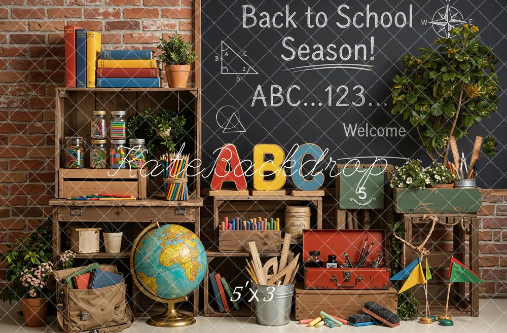 Kate Back to School Chalkboard Classroom Supplies Printed Backdrop Designed by Emetselch