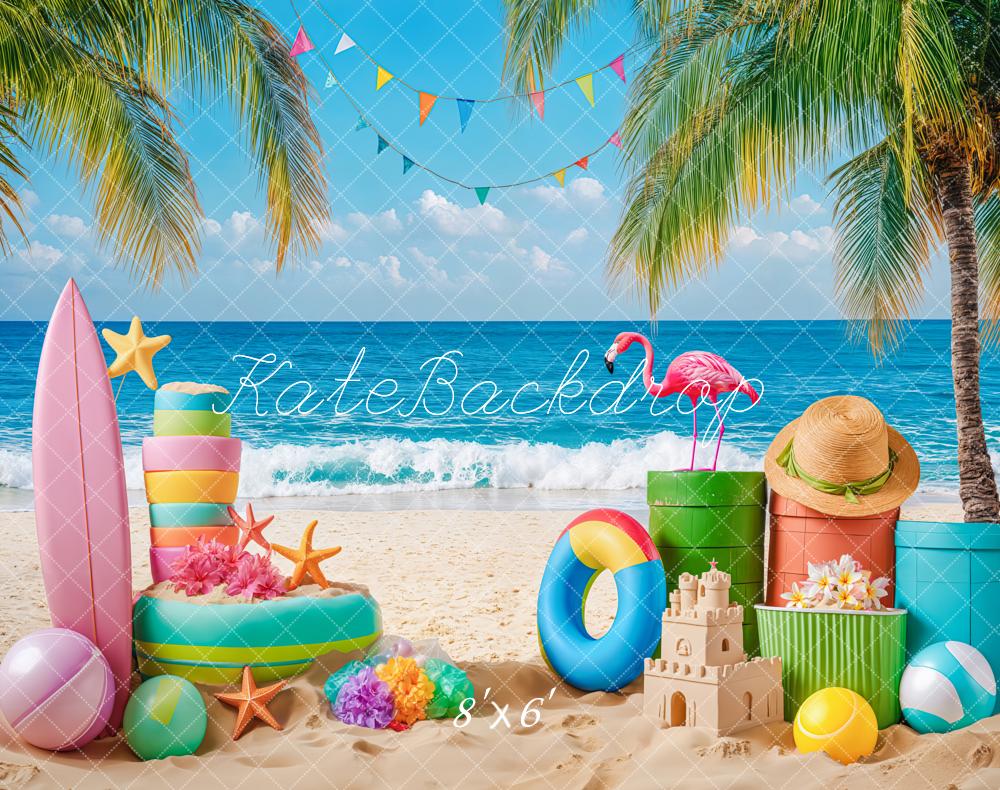 Kate Summer Beach Flamingo Palm Surfboard Backdrop Designed by Kate Image