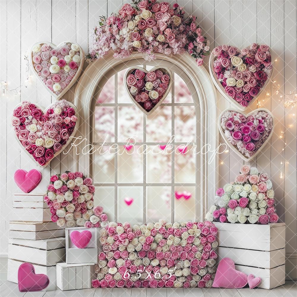 Kate Romantic Heart Roses Window Backdrop Designed by Mini MakeBelieve