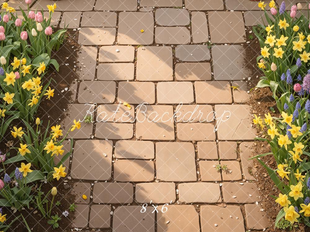 Kate Spring Cobblestone Path Garden Flowers Floor Backdrop Designed by Kate Image