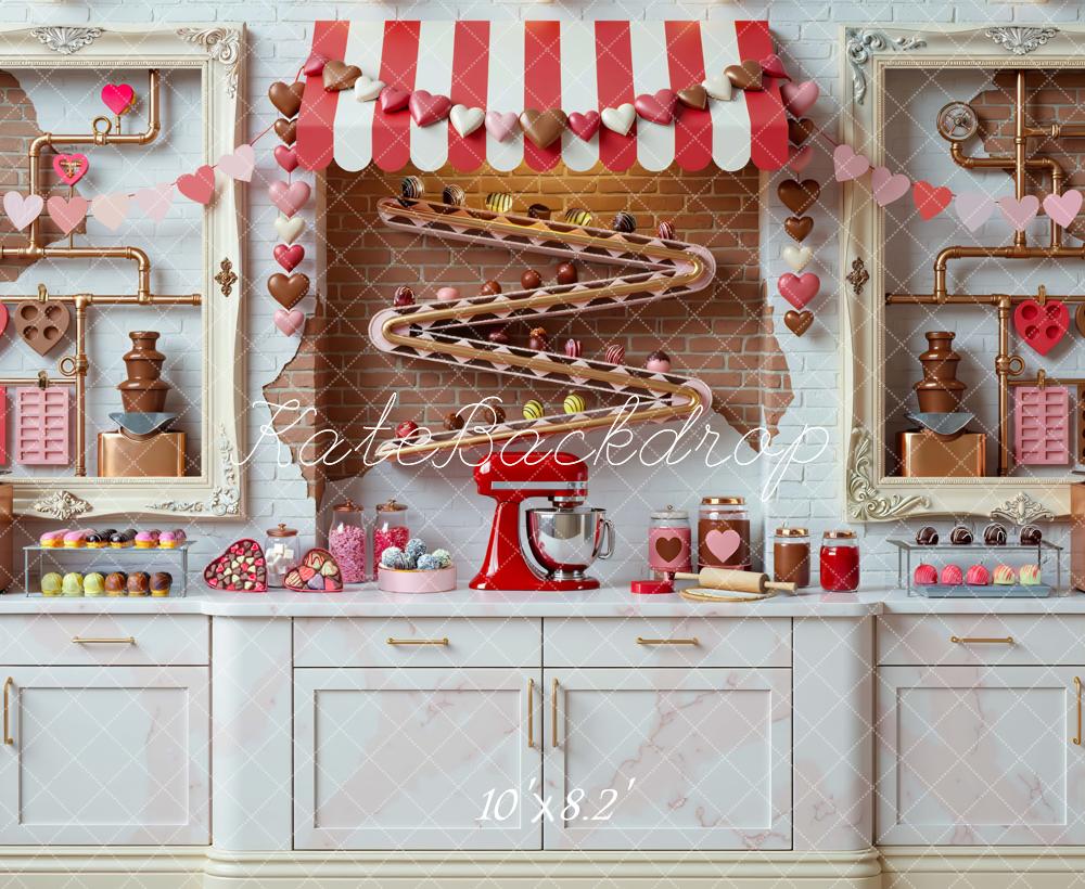 Kate Valentine's Day Candy Chocolate Factory Kitchen Backdrop Designed by Mini MakeBelieve