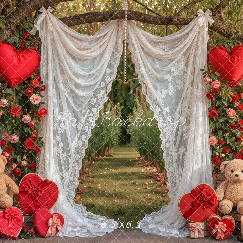 Kate Valentine's Day Rose Heart Lace Branch Arch Printed Backdrop Designed by Mini MakeBelieve