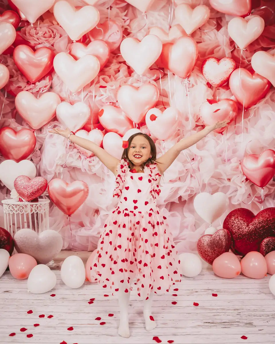 Valentine's Day Roze Love Heart Balloon Romantische Kamer Fleece Foto Achtergrond Ontworpen door Emetselch