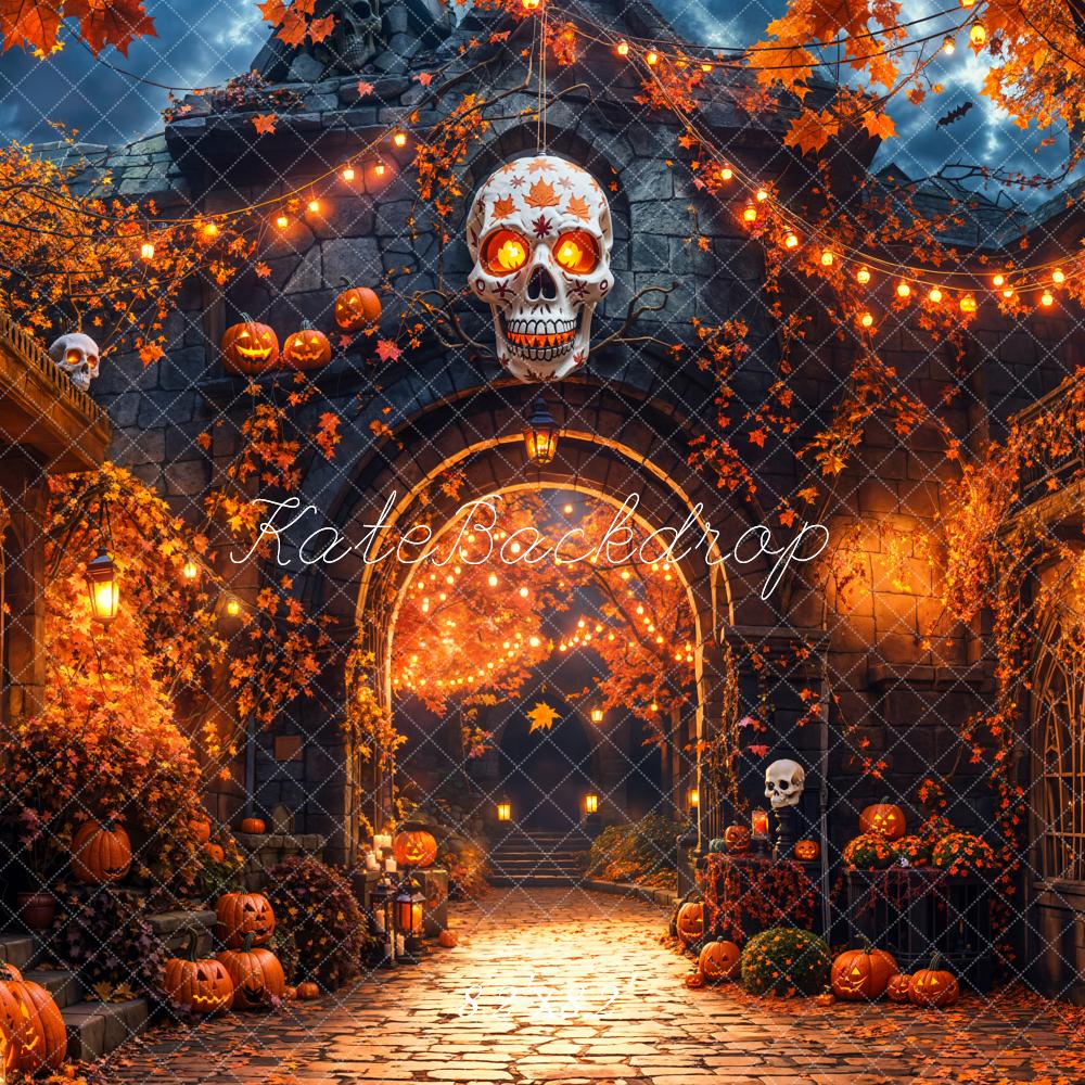 Halloween Town Pumpkin Skull Lights Backdrop Designed by Emetselch