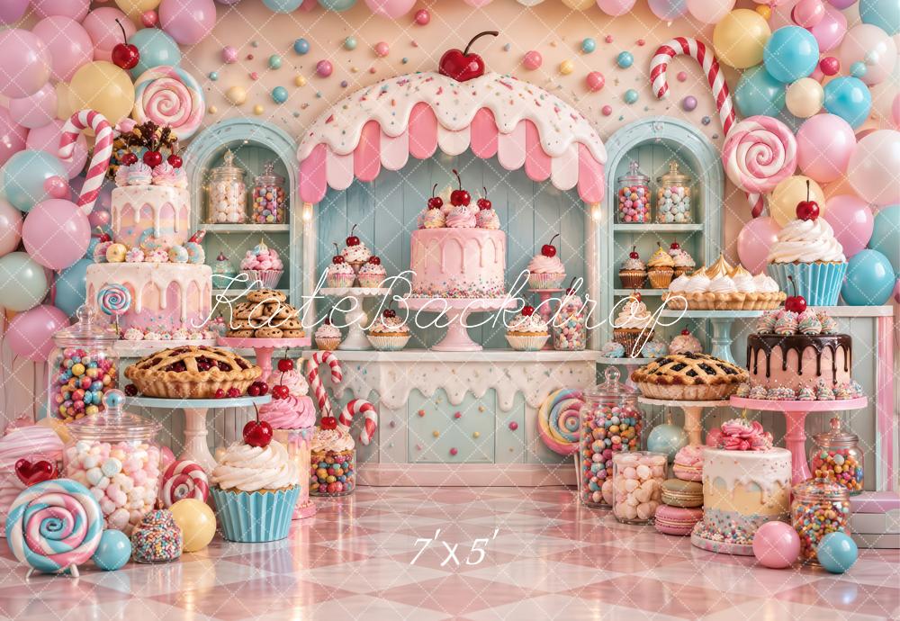 Kate Cake Smash Pink Candy Dessert Bakery Printed Backdrop Designed by Laura Bybee