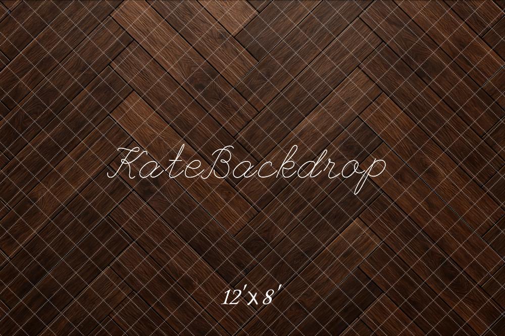 Kate Dark Brown Herringbone Wood Floor Backdrop Designed by Mini MakeBelieve