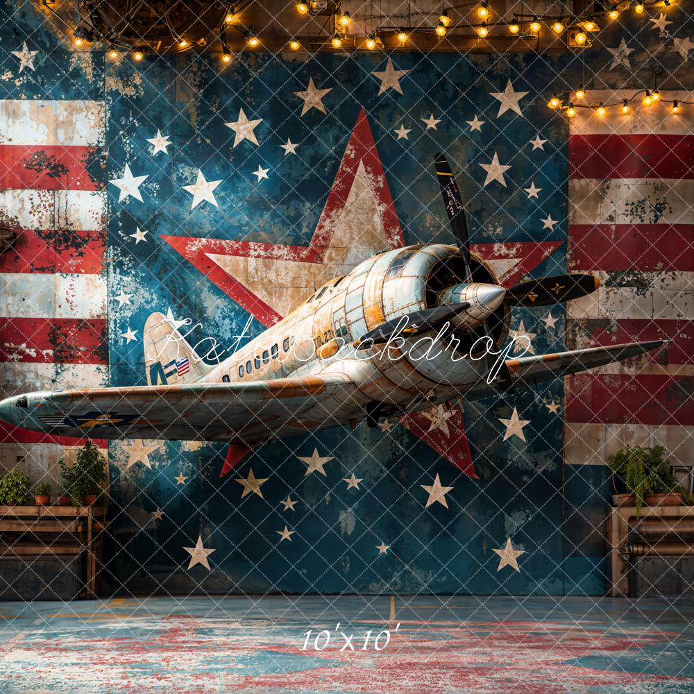 Kate Independence Day Vintage Airplane Flag Backdrop Designed by Emetselch
