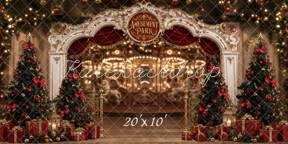Kate Christmas Amusement Park Arch Christmas Trees Printed Backdrop Designed by Emetselch