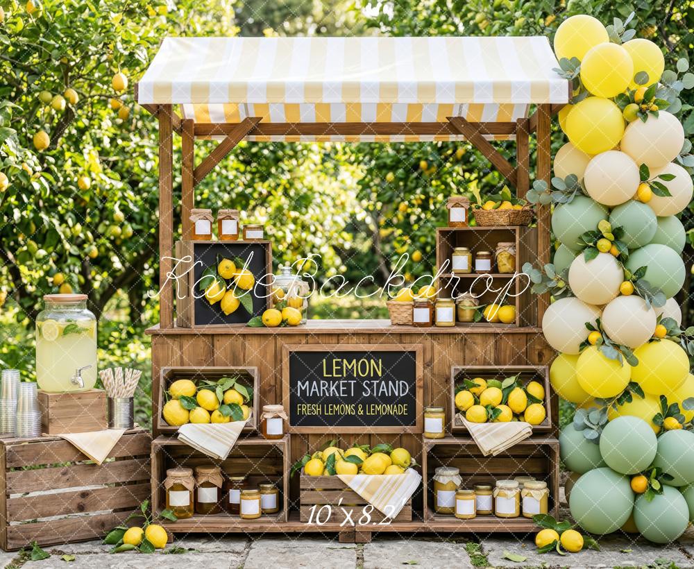 Kate Summer Lemon Market Stand Balloons Orchard Printed Backdrop Designed by Patty Roberts