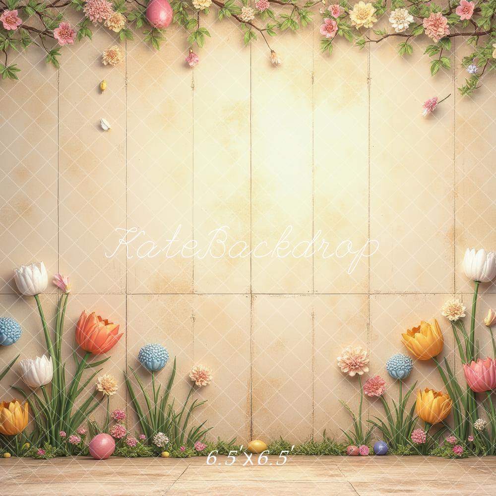 Kate Easter Flower Arch Pastel Eggs Beige Wall Backdrop Designed by Laura Bybee
