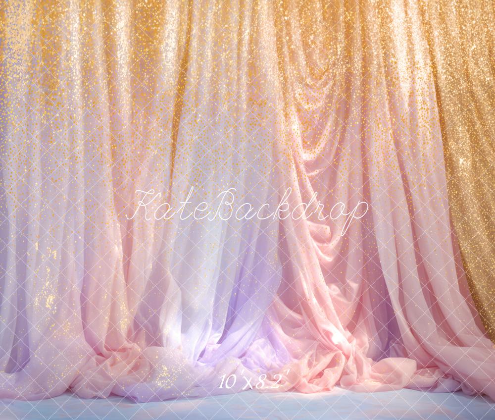 Kate Elegant Gold Pink Glitter Drapes Backdrop Designed by Emetselch