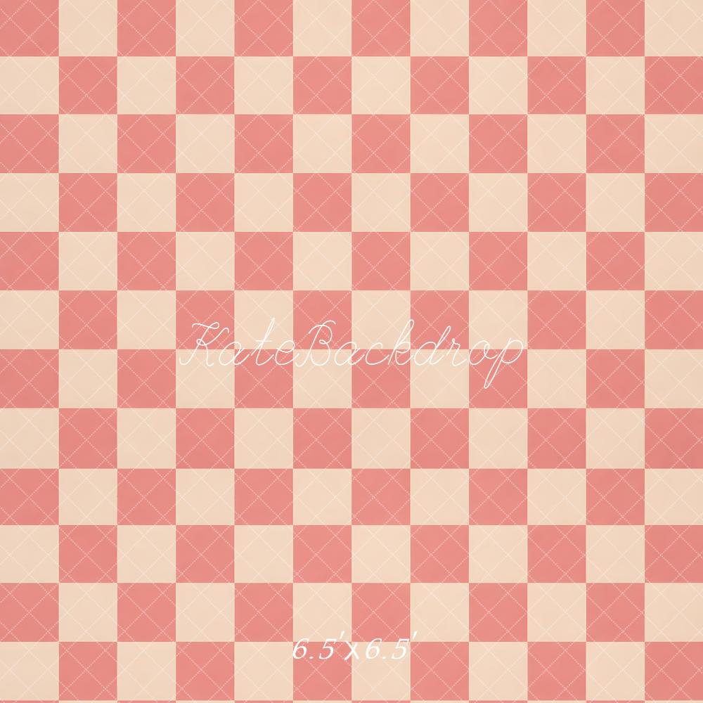 Kate Pink Cream Checkerboard Pattern Floor Printed Backdrop Designed by Emetselch