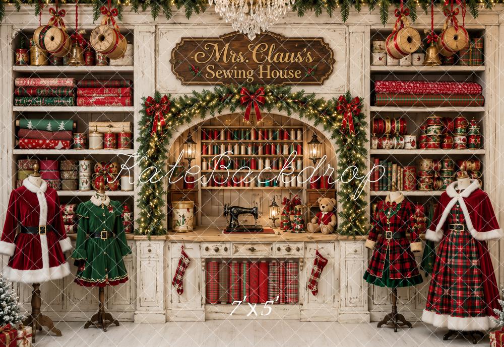 Kate Christmas Mrs. Claus Sewing Room Printed Backdrop Designed by Ashley Paul