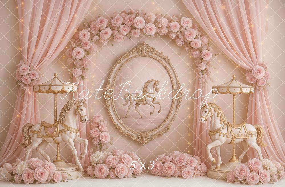 Verjaardag Carousel Dromen Roze Bloem Foto Achtergrond Ontworpen door Ashley Paul
