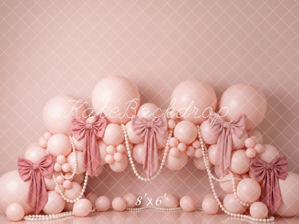 TEST Kate Cake Smash Pink Balloons Bows Pearls Arch Printed Backdrop Designed by Patty Roberts