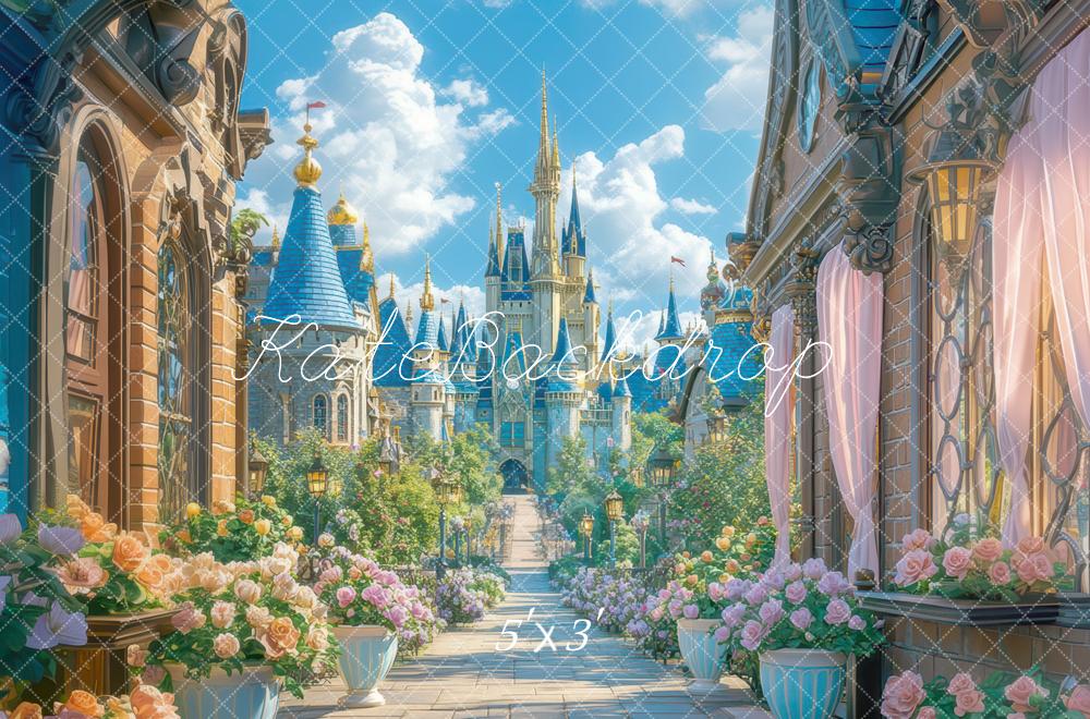 Kate Fantasy Castle Pathway Town Flowers Backdrop Designed by Mini MakeBelieve