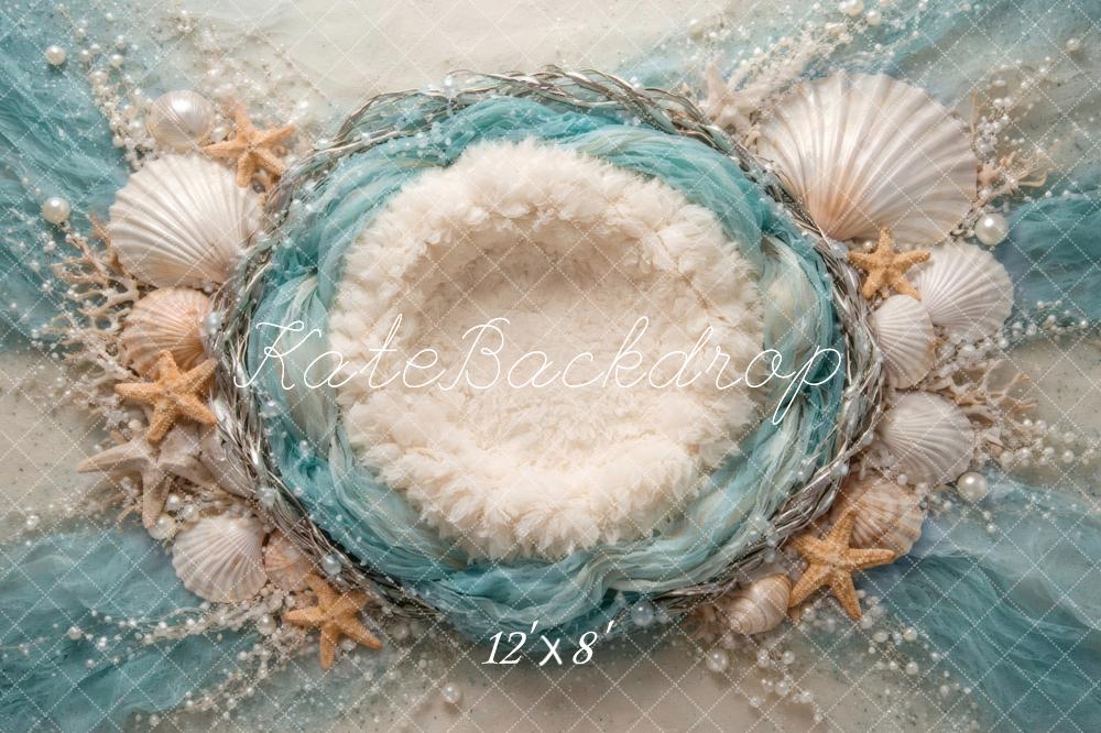 Kate Newborn Seashell Starfish Nest Pearl Printed Backdrop Designed by Vertigo Productions