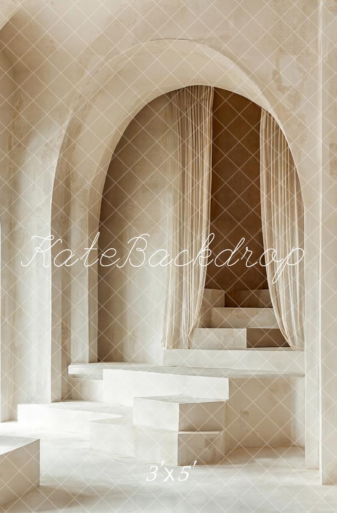 Kate Neutral Minimalist Arch Cascading Stairs Printed Backdrop Designed by Emetselch