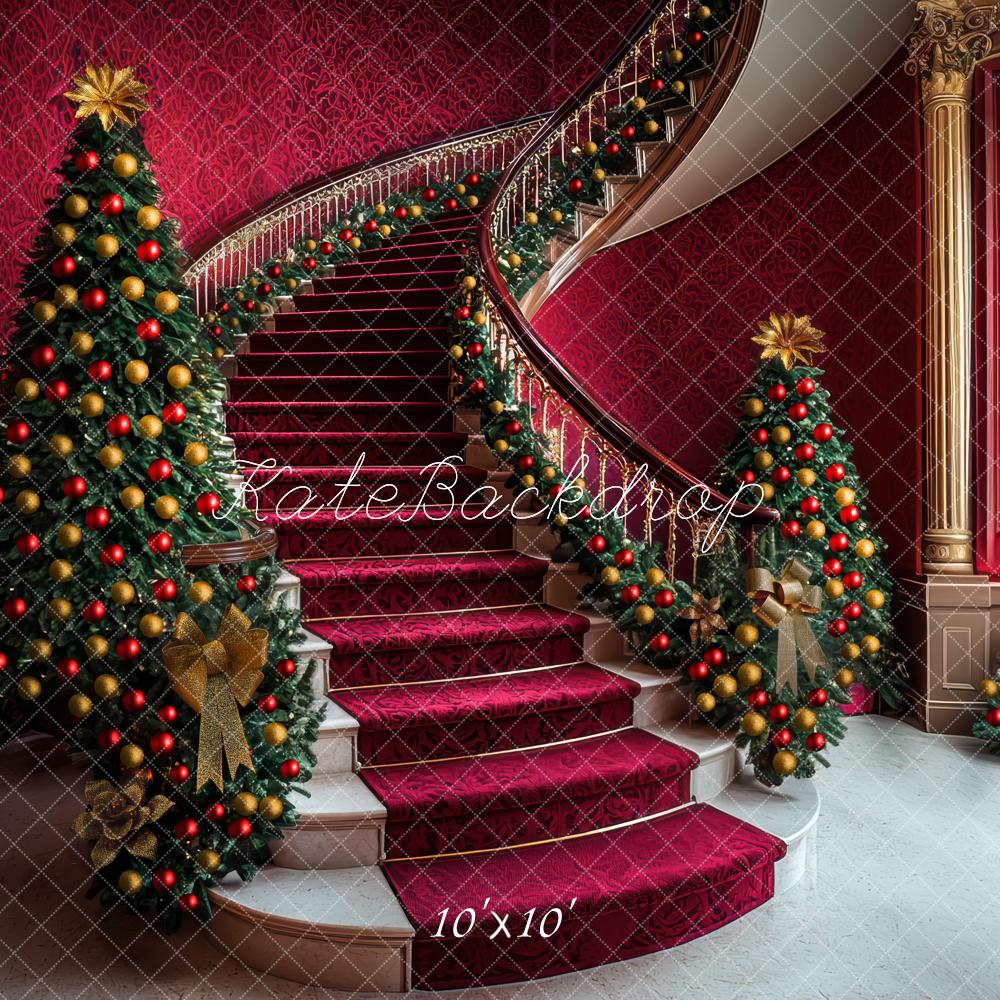 Guirnalda de Árbol de Escalera Navideño Fondo Rojo Designed by Mini MakeBelieve