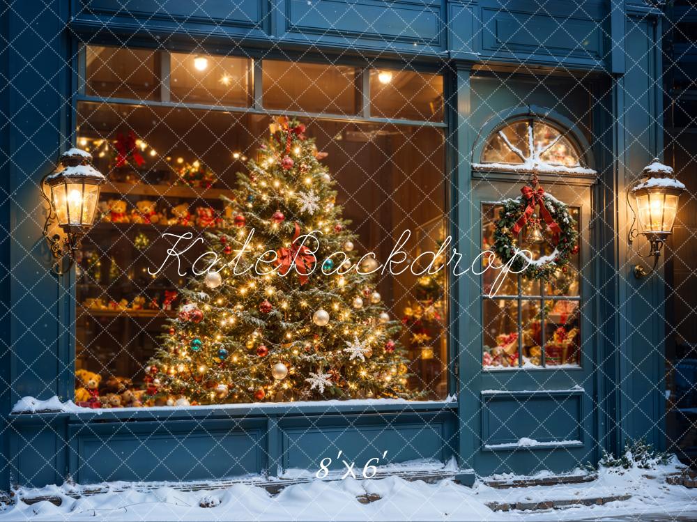 Fondo de Ventana de Noche de Tienda de Árboles de Navidad