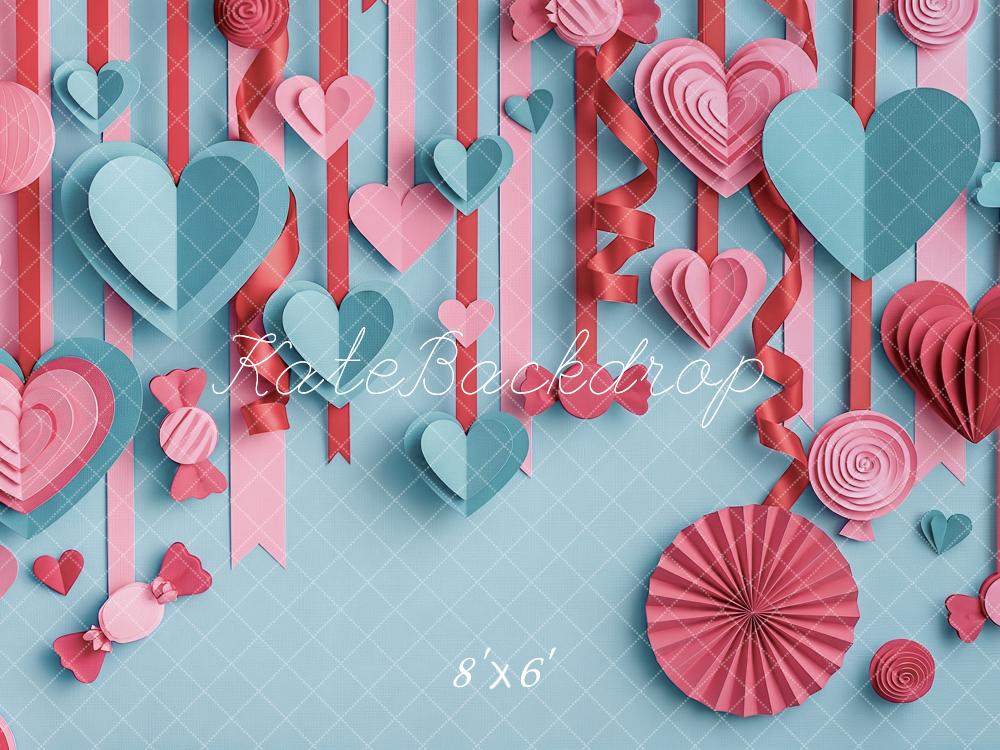 Kate Valentine's Day Layered Paper Pink Blue Hearts Printed Backdrop Designed by Angela Miller