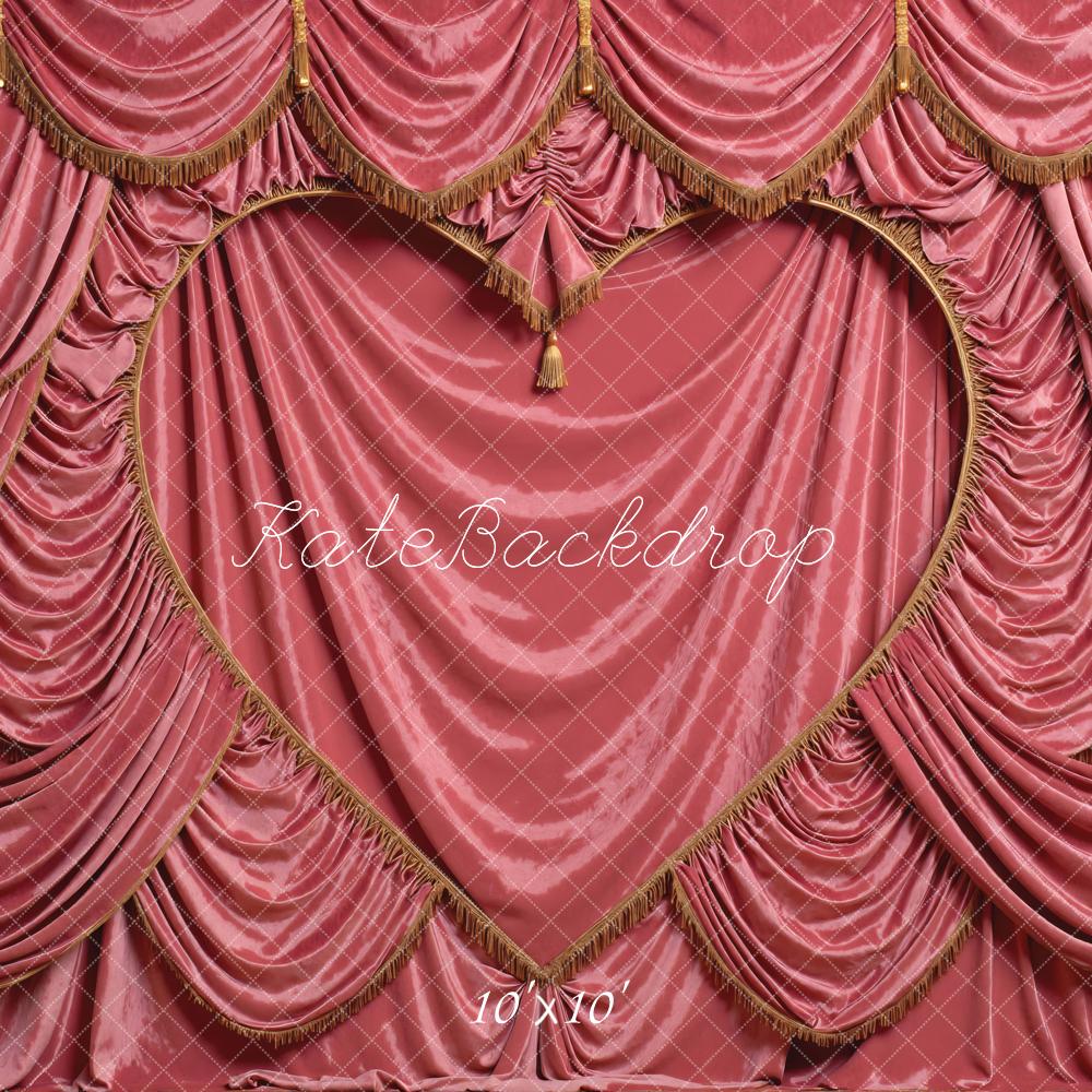 Kate Valentines Pink Heart Shaped Curtain Drapes Printed Backdrop Designed by Mini MakeBelieve
