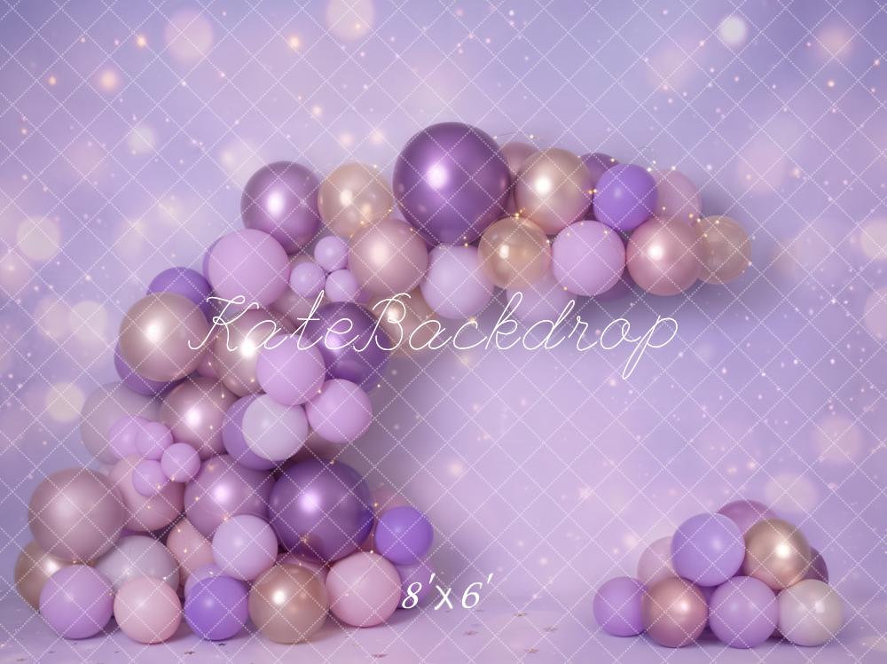 Kate Cake Smash Purple Gold Balloon Arch Bokeh Printed Backdrop Designed by Emetselch