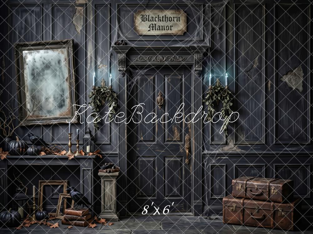 Kate Halloween Haunted House Black Gothic Manor Printed Backdrop Designed by Patty Roberts