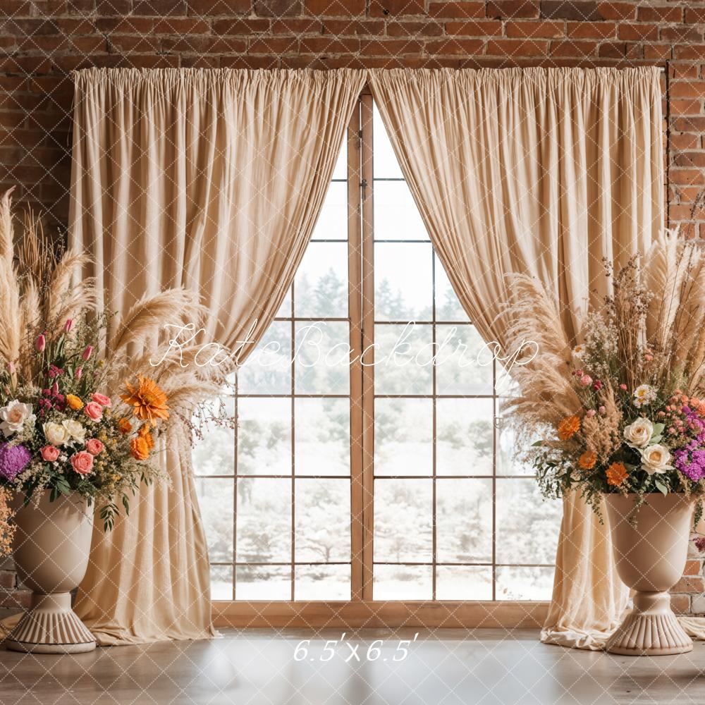 Kate Boho Floral Brick Window Backdrop Designed by Emetselch
