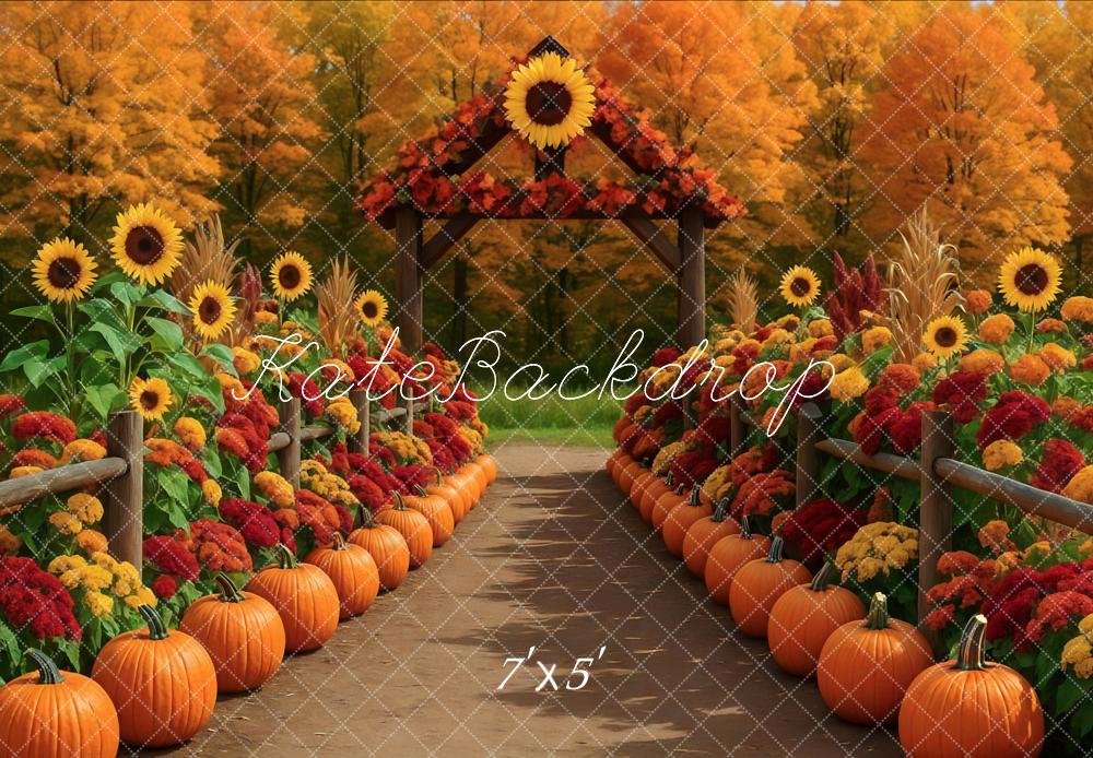 Kate Fall Harvest Pumpkin Sunflower Arch Pathway Backdrop Designed by Mini MakeBelieve