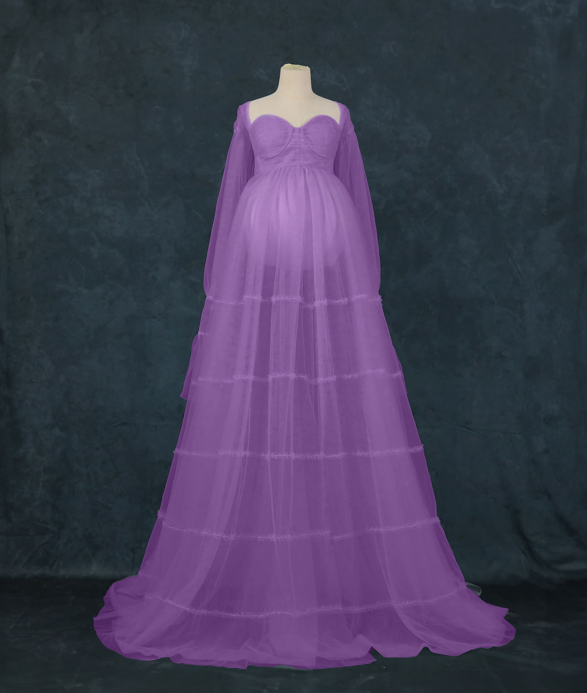 Kate Mesh High Waisted Long Sleeve Custom Maternity Photoshoot Gowns