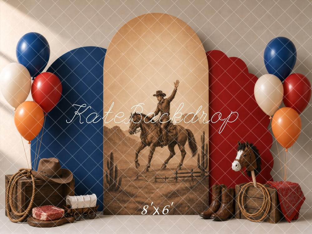 Kate Western Cowboy Rodeo Sepia Horse Balloons Printed Backdrop Designed by Shutter Swan Studios