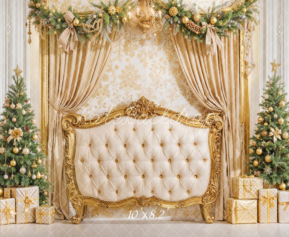Kate Christmas Headboard Upholstered Luxury Golden Curtains Backdrop Designed by Emetselch