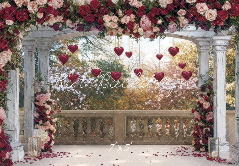Kate Valentine Rose Terrace Floral Hearts Wedding Backdrop Designed by Mini MakeBelieve
