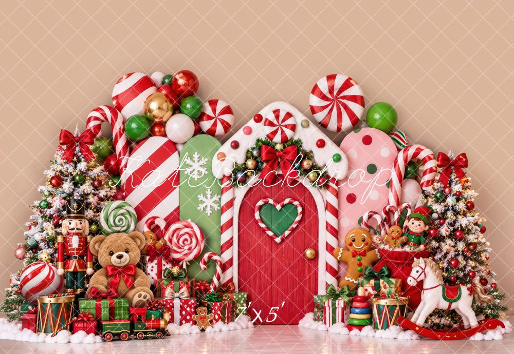 Kate Christmas Cake Smash Candy Cane Gingerbread Toys Nutcracker Printed Backdrop Designed by Laura Bybee