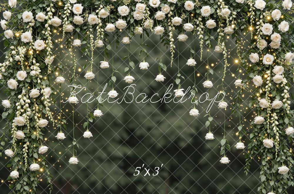 Kate Spring Flower Arch White Roses Greenery Printed Backdrop Designed by Mini MakeBelieve
