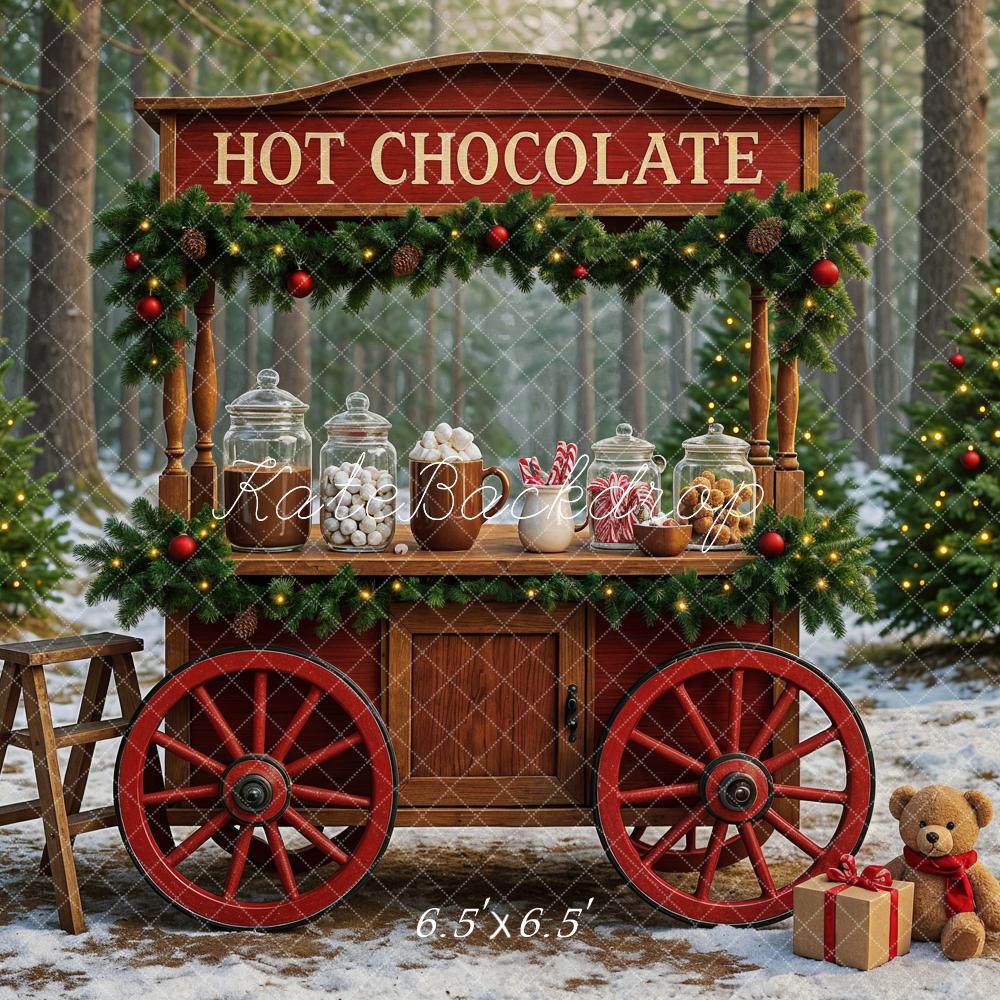 Kate Christmas Hot Chocolate Stand Forest Snow Backdrop Designed by Ashley Paul