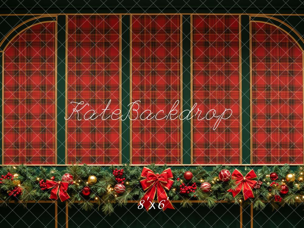 Kate Christmas Red Plaid Garland Bows Backdrop Designed by Patty Roberts