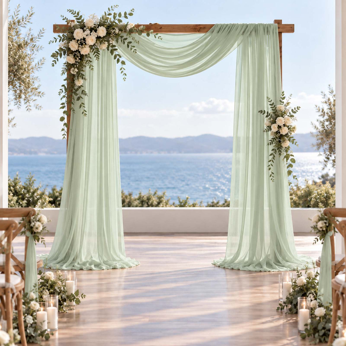 Kate Sage Green 5x15ft Ethereal Soft Veil Drapery – Semi-Sheer Flowing Fabric for Photography & Event Styling