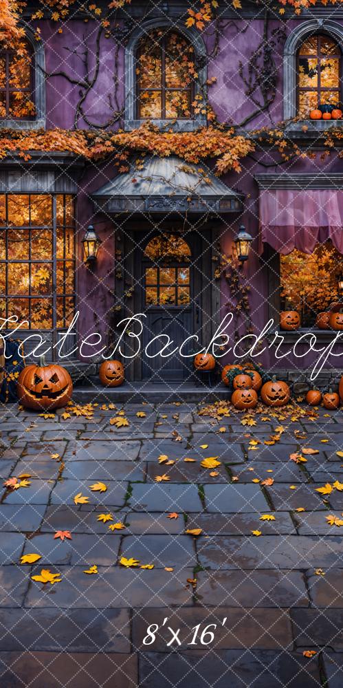 Fondo de calabazas y hojas caídas de Halloween Cottage diseñado por Emetselch