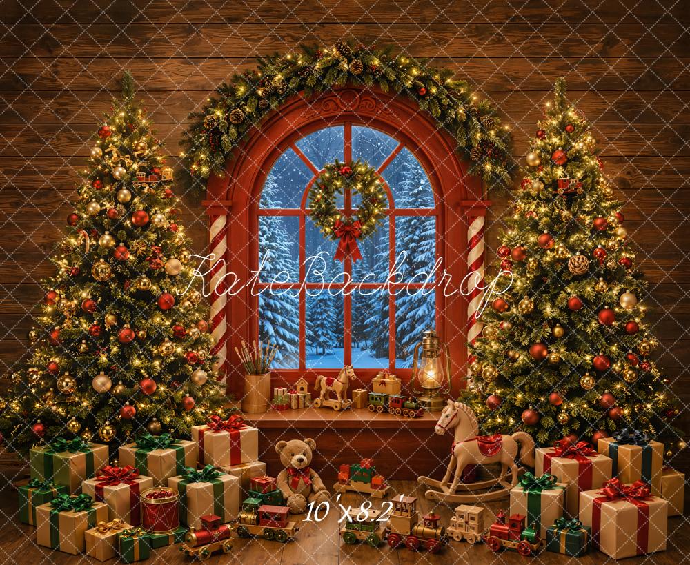 Kate Christmas Tree Window Presents Garland Toys Printed Backdrop Designed by Emetselch