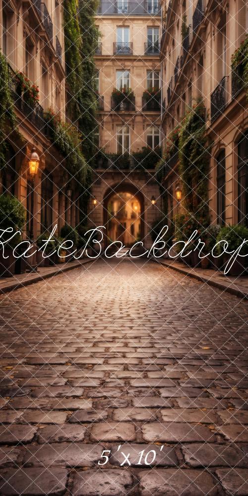 Kate Sweep Cobblestone Street Ivy Building Archway Printed Backdrop Designed by Vertigo Productions