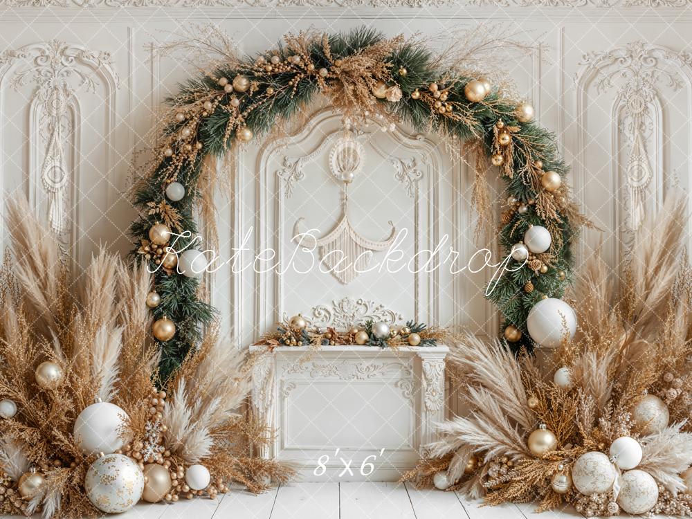 Kate Christmas Arch Boho Pampas Grass Retro Wall Backdrop Designed by Emetselch