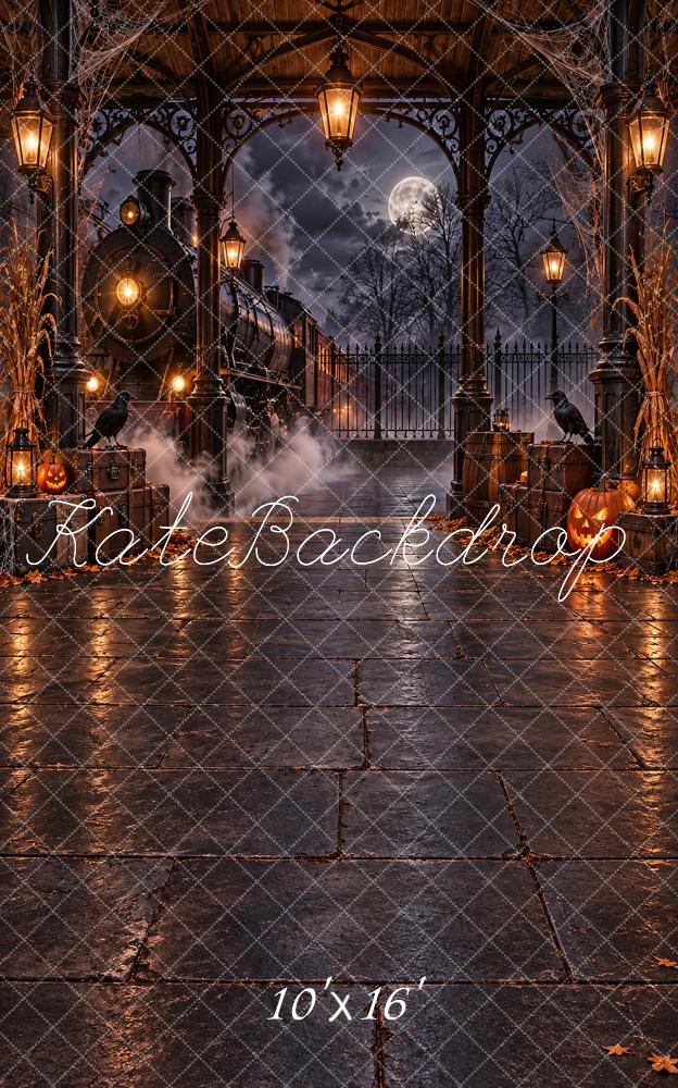 Kate Sweep Halloween Gothic Steam Train Station Printed Backdrop Designed by Vertigo Productions
