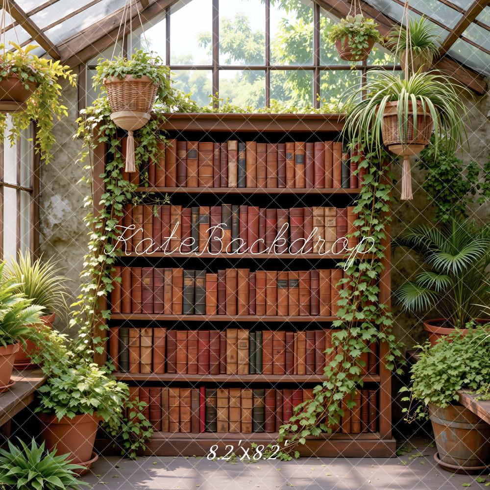 Kate Bookshelf Greenhouse Plants Printed Backdrop Designed by Mini MakeBelieve