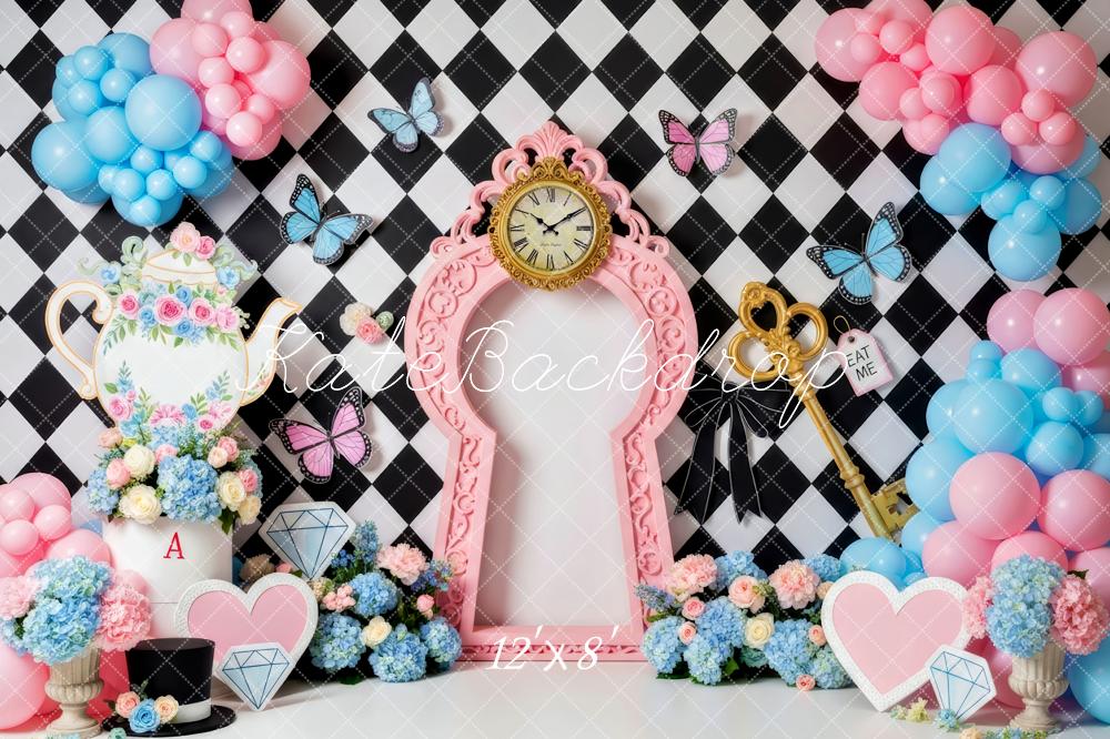 Kate Cake Smash Fantasy Clock Key Teapot Balloons Floral Backdrop Backdrop Designed by Patty Roberts