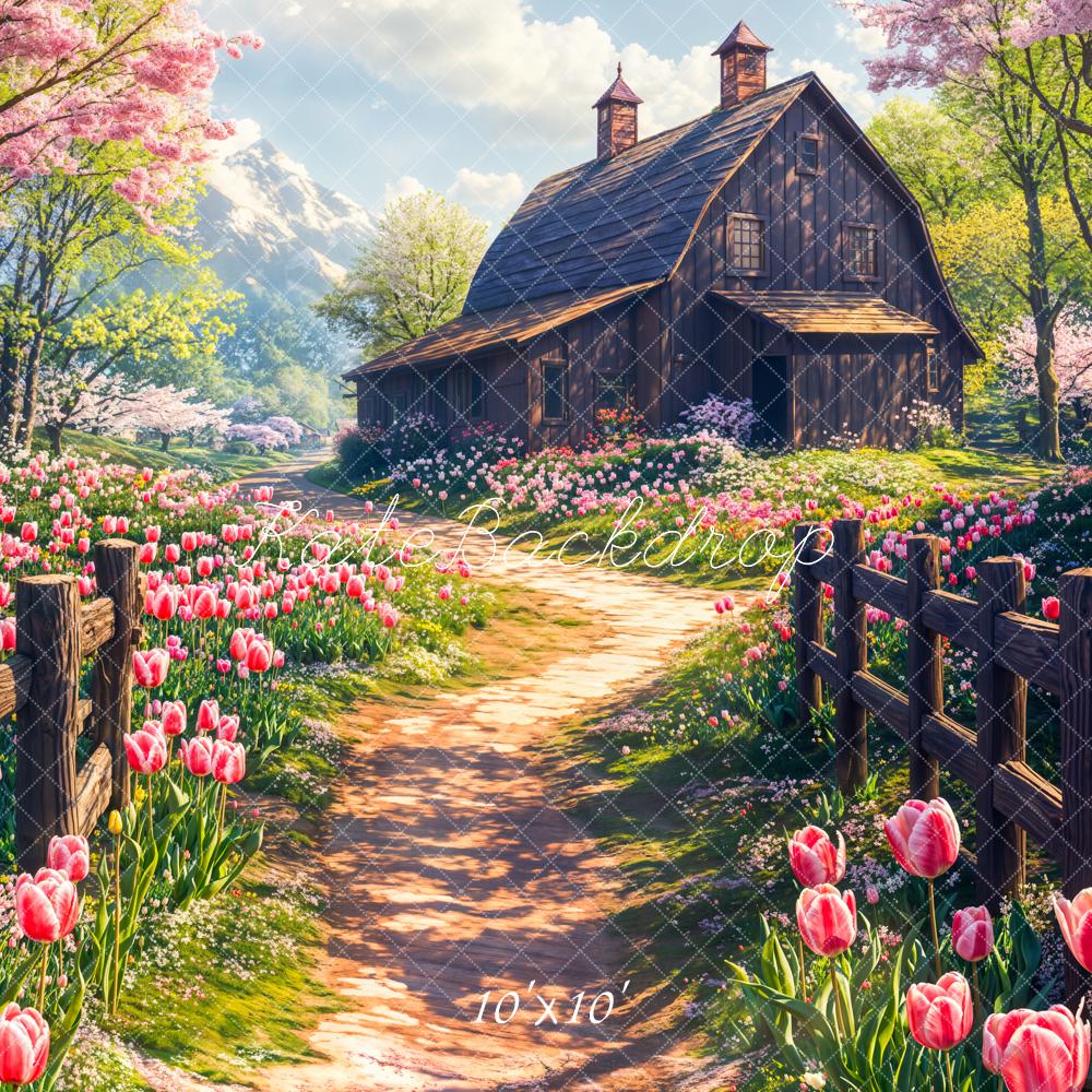 Kate Spring Cottage Floral Tulip Path Backdrop Designed by Emetselch