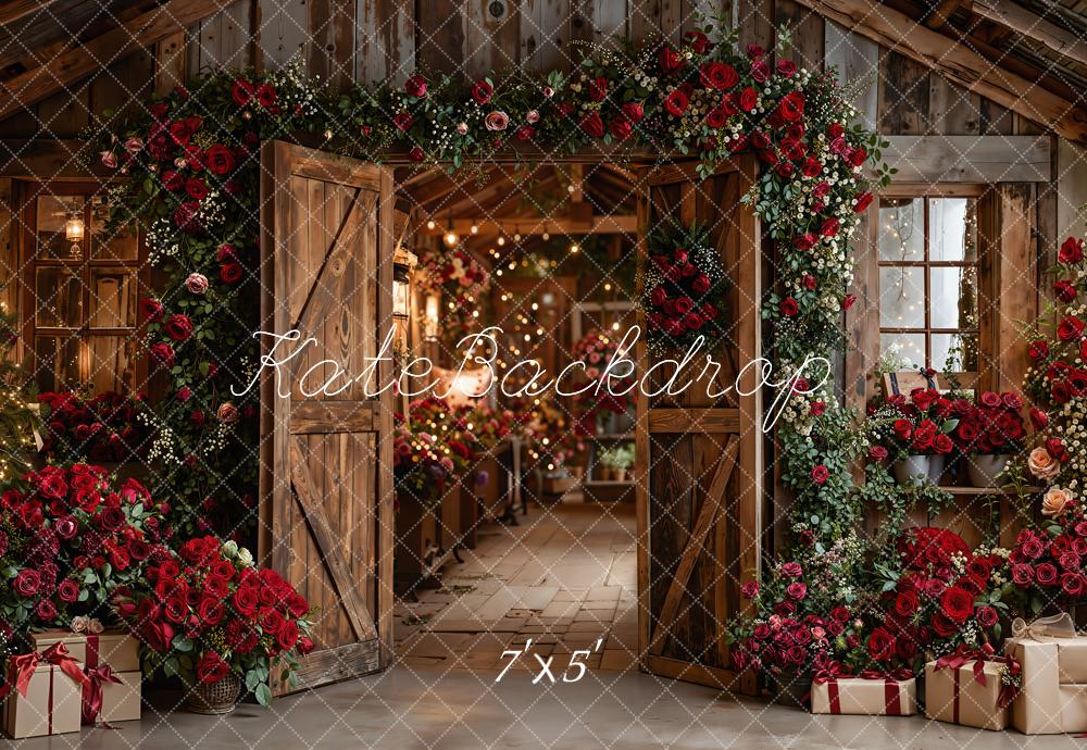 Kate Valentines Flower Rustic Barn Door Red Roses Gifts Backdrop Designed by Emetselch