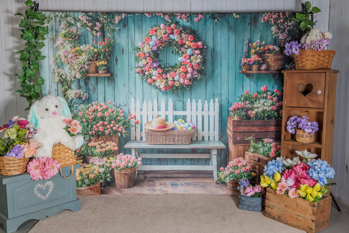 Kate Spring Floral Basket Easter Wreath Backdrop Designed by Emetselch